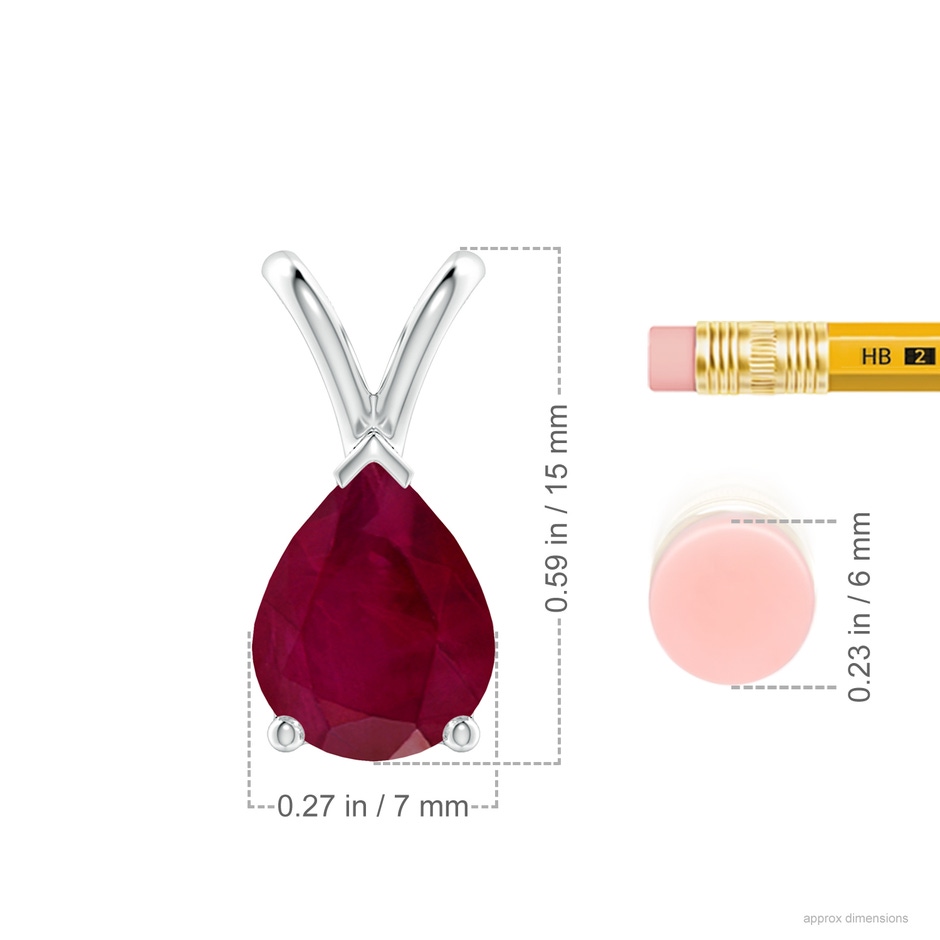9x7mm A V-Bale Pear-Shaped Ruby Solitaire Pendant in P950 Platinum ruler
