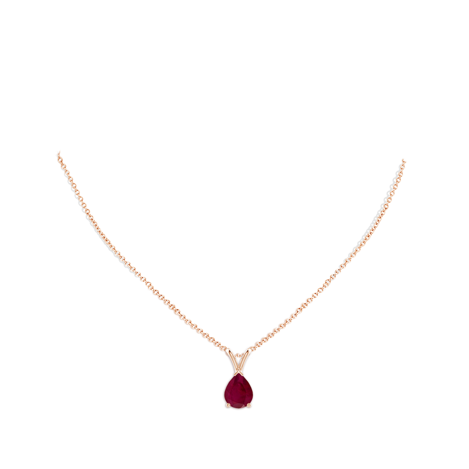 9x7mm A V-Bale Pear-Shaped Ruby Solitaire Pendant in Rose Gold pen