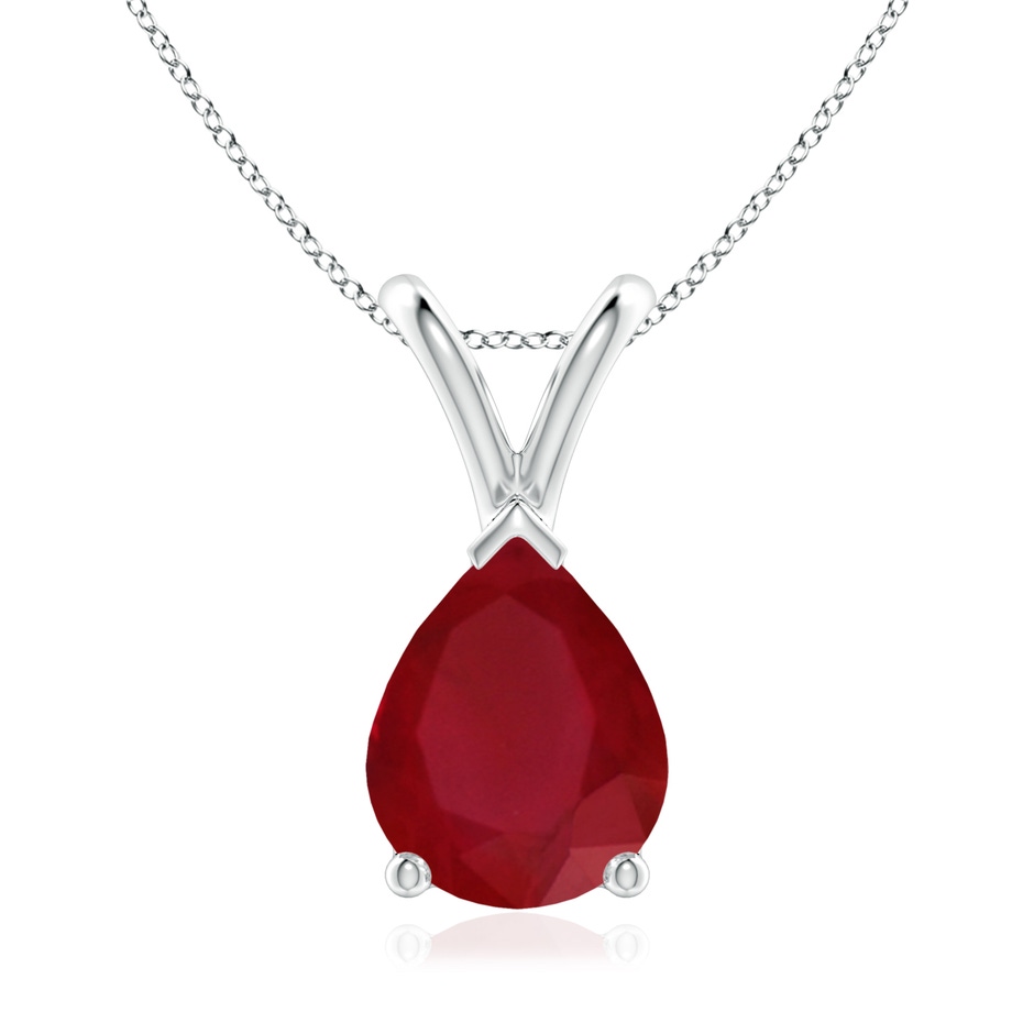 9x7mm AA V-Bale Pear-Shaped Ruby Solitaire Pendant in P950 Platinum 