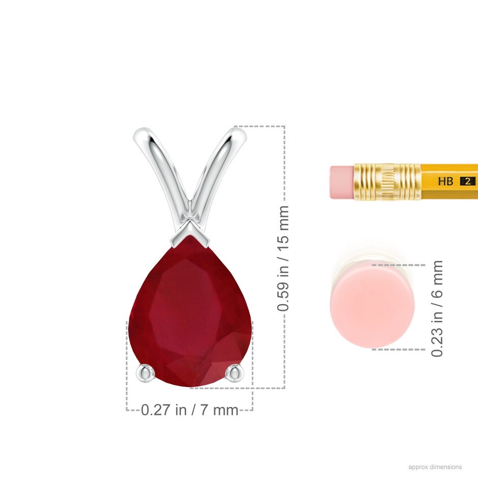 9x7mm AA V-Bale Pear-Shaped Ruby Solitaire Pendant in P950 Platinum ruler