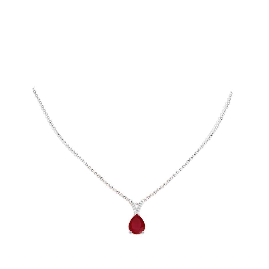 9x7mm AA V-Bale Pear-Shaped Ruby Solitaire Pendant in P950 Platinum pen