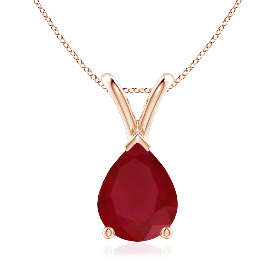 9x7mm AA V-Bale Pear-Shaped Ruby Solitaire Pendant in Rose Gold 