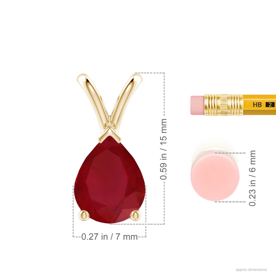 9x7mm AA V-Bale Pear-Shaped Ruby Solitaire Pendant in Yellow Gold ruler