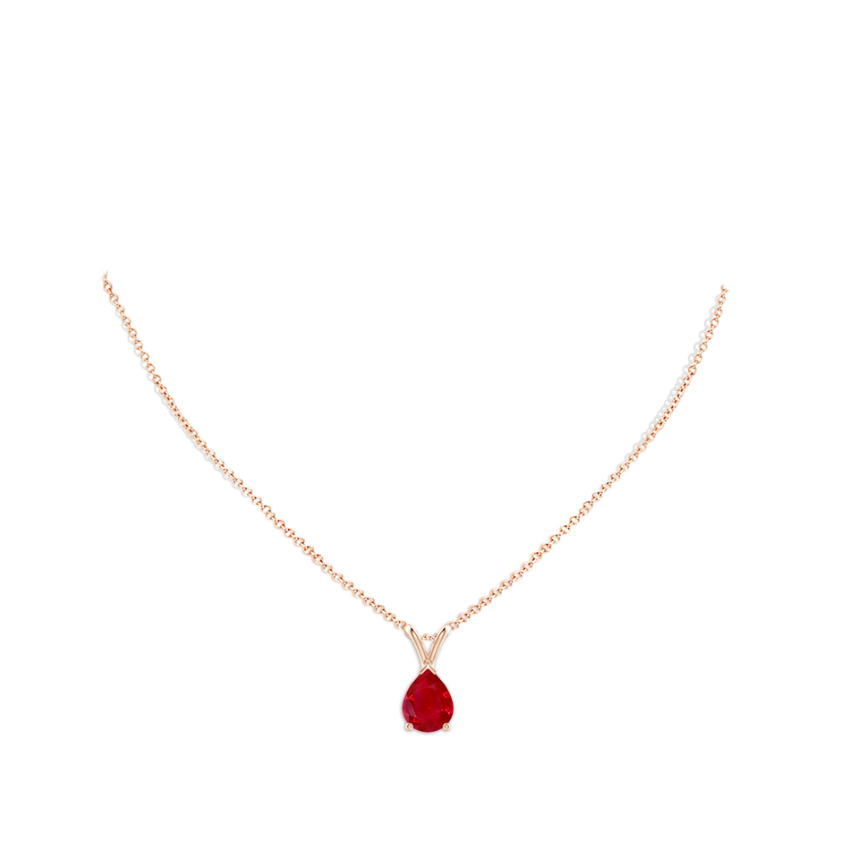 9x7mm AAA V-Bale Pear-Shaped Ruby Solitaire Pendant in Rose Gold pen