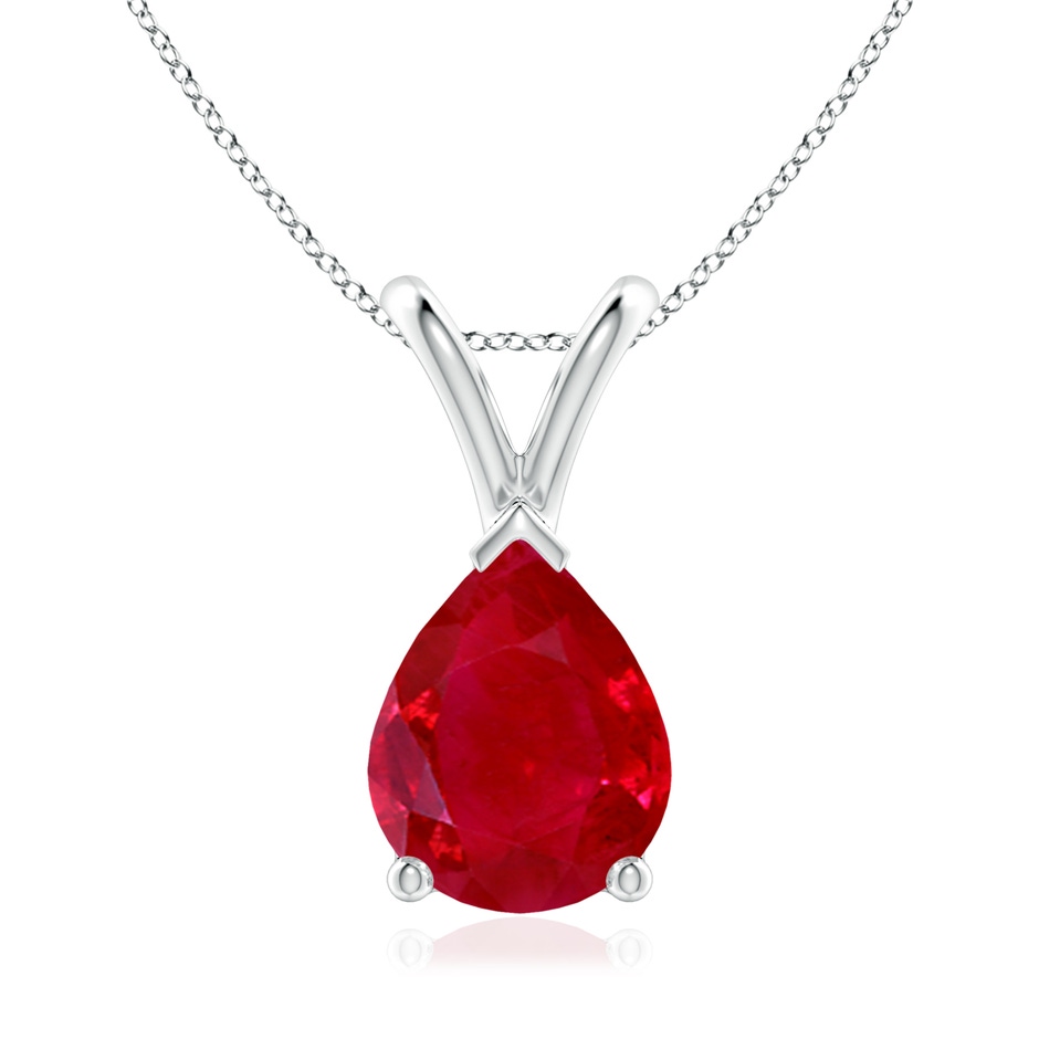 9x7mm AAA V-Bale Pear-Shaped Ruby Solitaire Pendant in White Gold 
