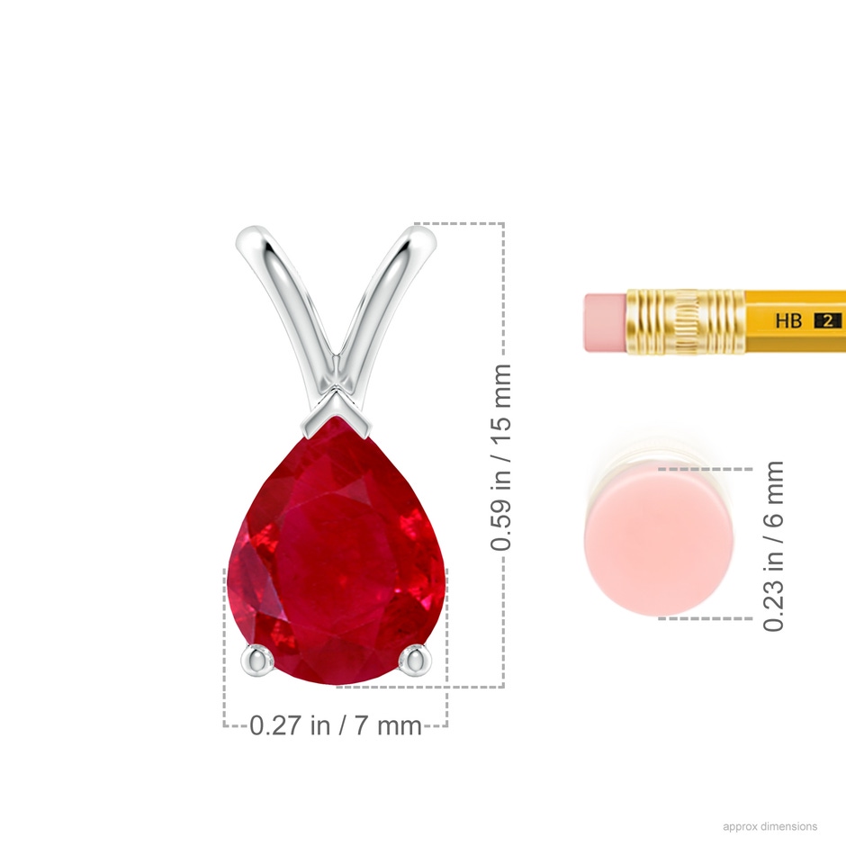 9x7mm AAA V-Bale Pear-Shaped Ruby Solitaire Pendant in White Gold ruler
