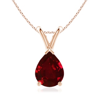9x7mm AAAA V-Bale Pear-Shaped Ruby Solitaire Pendant in 9K Rose Gold