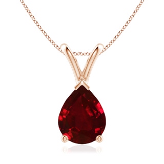 9x7mm AAAA V-Bale Pear-Shaped Ruby Solitaire Pendant in Rose Gold