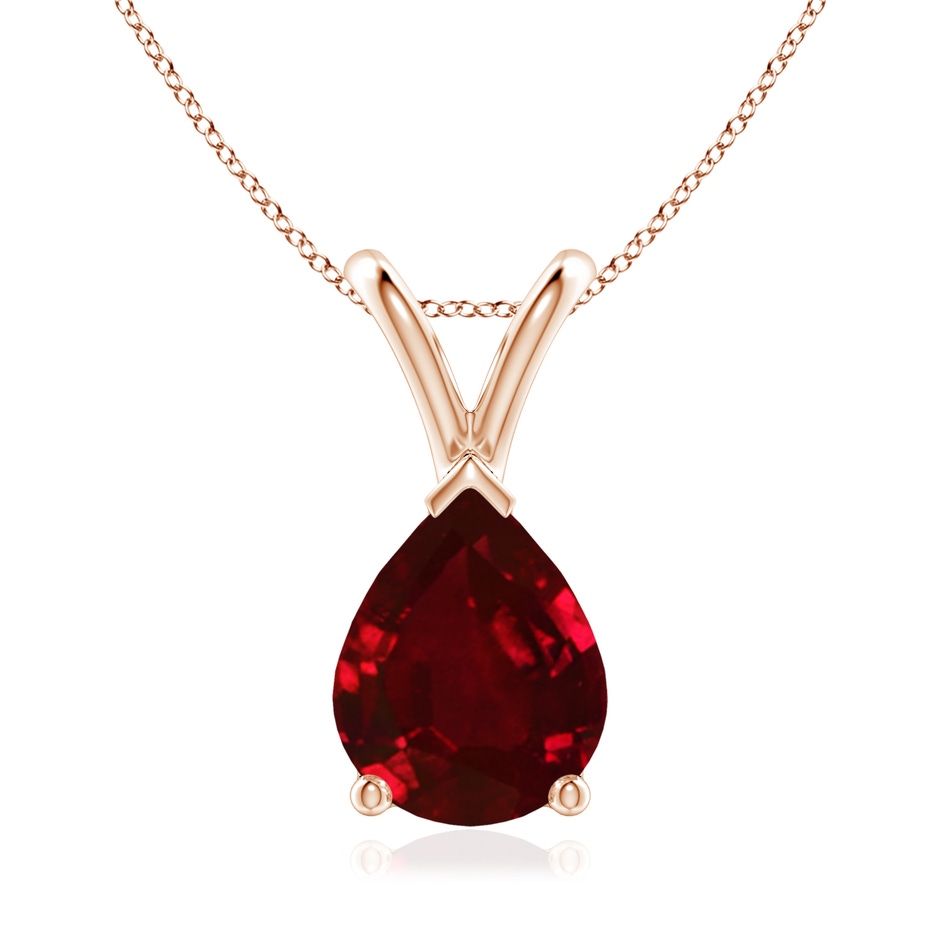 9x7mm AAAA V-Bale Pear-Shaped Ruby Solitaire Pendant in Rose Gold 