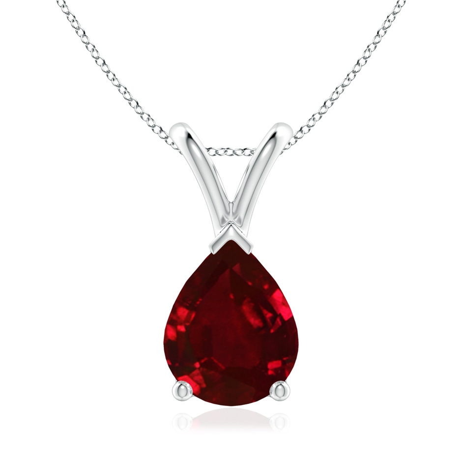 9x7mm AAAA V-Bale Pear-Shaped Ruby Solitaire Pendant in S999 Silver 