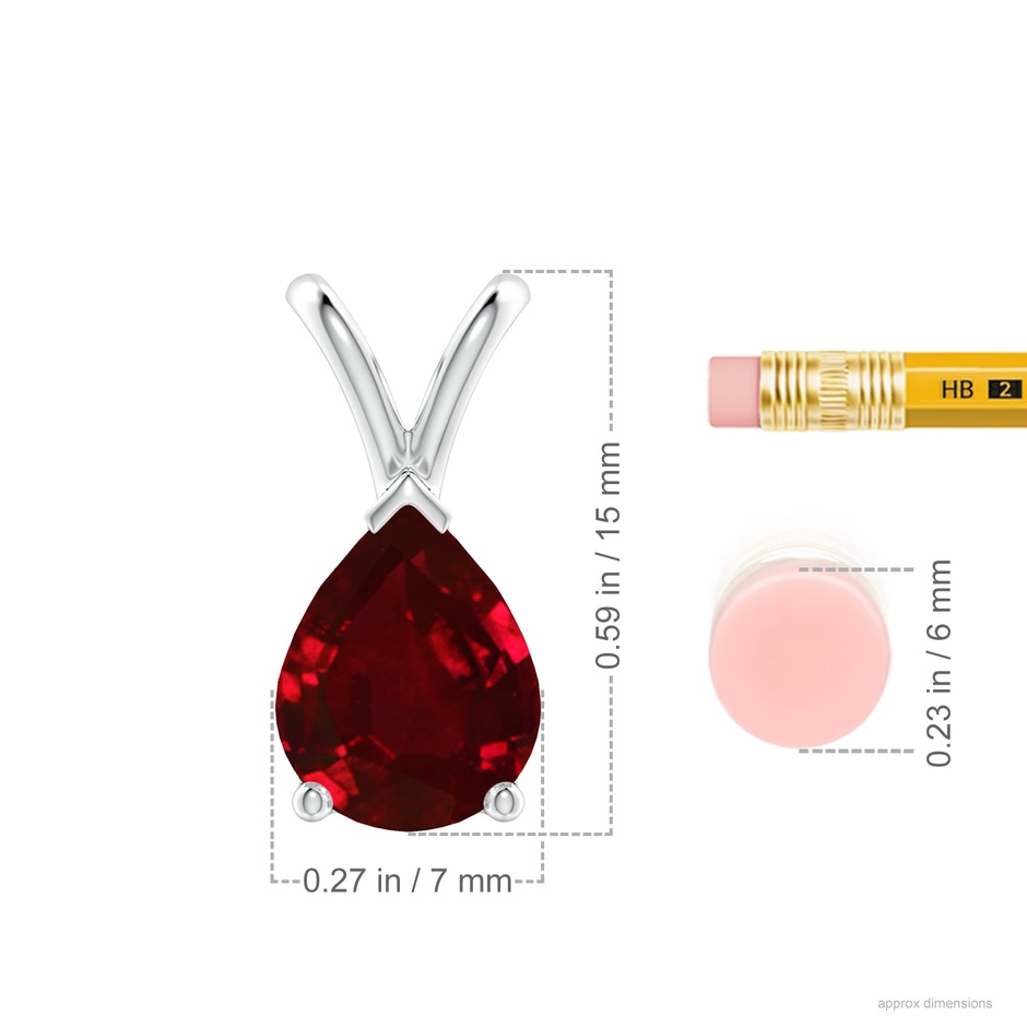 9x7mm AAAA V-Bale Pear-Shaped Ruby Solitaire Pendant in S999 Silver ruler