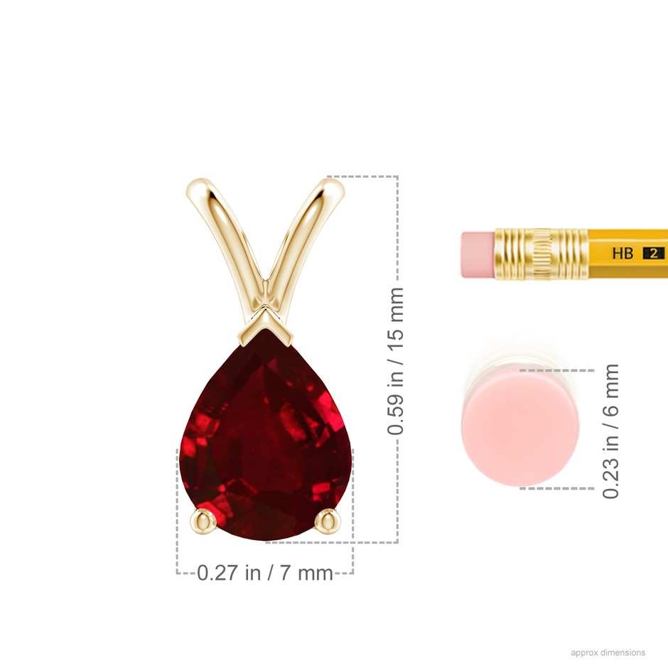 9x7mm AAAA V-Bale Pear-Shaped Ruby Solitaire Pendant in Yellow Gold ruler