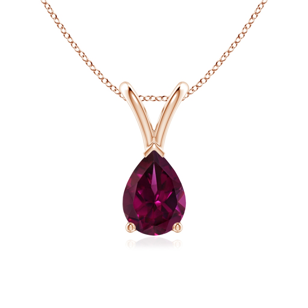 7x5mm AAAA V-Bale Pear-Shaped Rhodolite Solitaire Pendant in Rose Gold