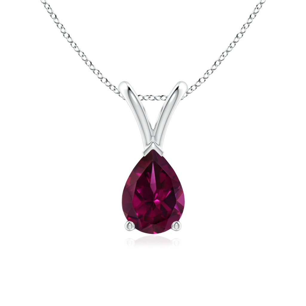 7x5mm AAAA V-Bale Pear-Shaped Rhodolite Solitaire Pendant in White Gold