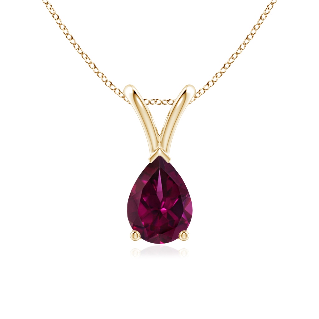 7x5mm AAAA V-Bale Pear-Shaped Rhodolite Solitaire Pendant in Yellow Gold