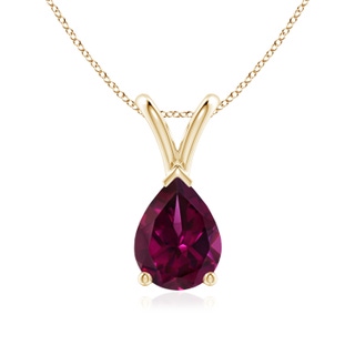 8x6mm AAAA V-Bale Pear-Shaped Rhodolite Solitaire Pendant in Yellow Gold