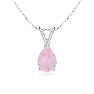 7x5mm AAA V-Bale Pear-Shaped Rose Quartz Solitaire Pendant in White Gold