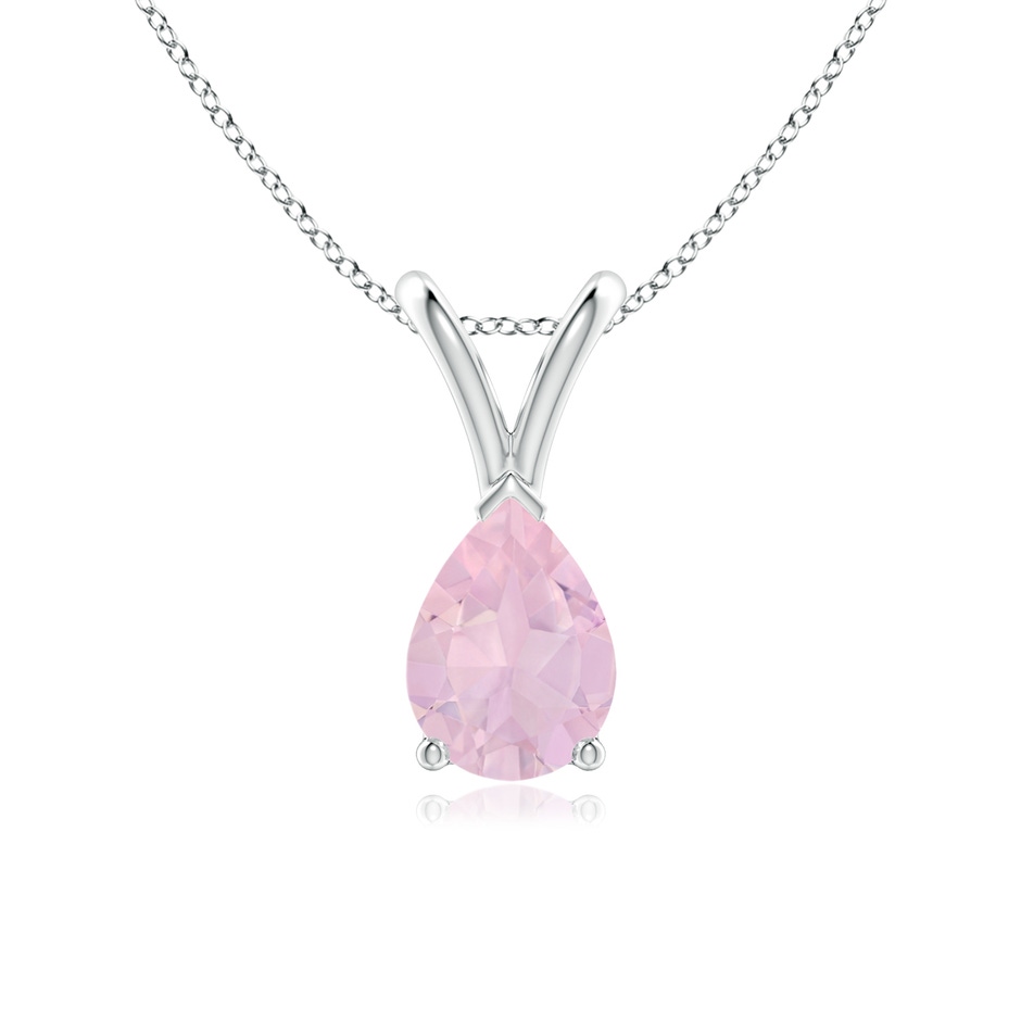 7x5mm AAA V-Bale Pear-Shaped Rose Quartz Solitaire Pendant in White Gold 