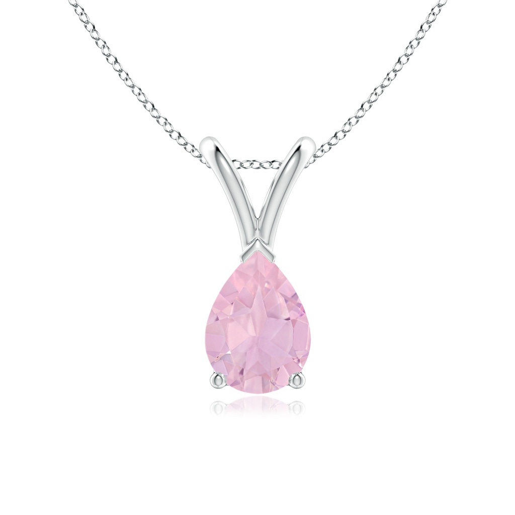 7x5mm AAAA V-Bale Pear-Shaped Rose Quartz Solitaire Pendant in P950 Platinum