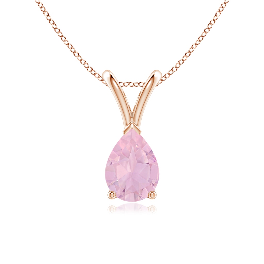 7x5mm AAAA V-Bale Pear-Shaped Rose Quartz Solitaire Pendant in Rose Gold