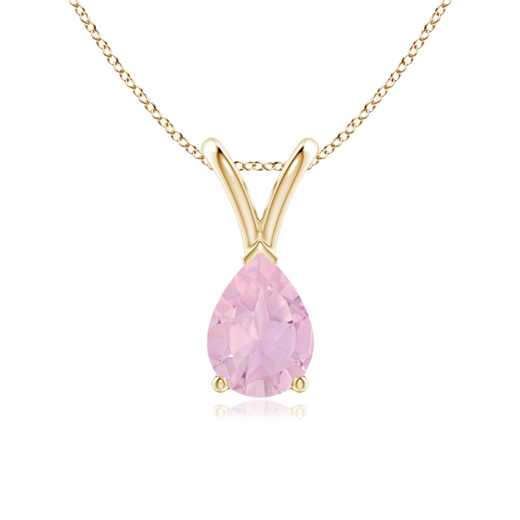 7x5mm AAAA V-Bale Pear-Shaped Rose Quartz Solitaire Pendant in Yellow Gold