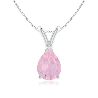 8x6mm AAAA V-Bale Pear-Shaped Rose Quartz Solitaire Pendant in P950 Platinum