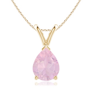 9x7mm AAA V-Bale Pear-Shaped Rose Quartz Solitaire Pendant in Yellow Gold