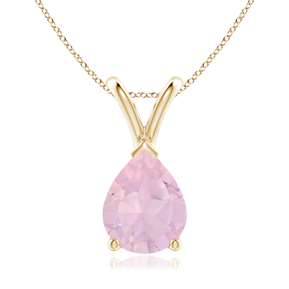 9x7mm AAA V-Bale Pear-Shaped Rose Quartz Solitaire Pendant in Yellow Gold 