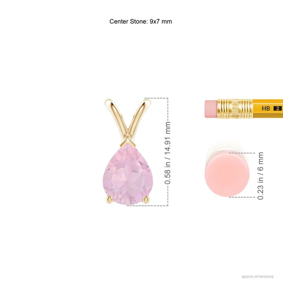 9x7mm AAA V-Bale Pear-Shaped Rose Quartz Solitaire Pendant in Yellow Gold ruler