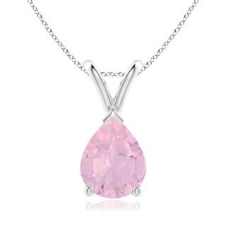 9x7mm AAAA V-Bale Pear-Shaped Rose Quartz Solitaire Pendant in White Gold