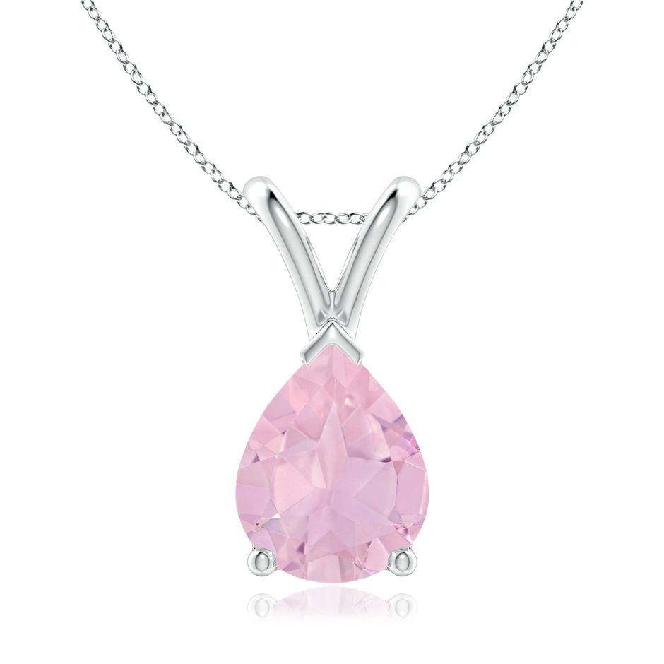 9x7mm AAAA V-Bale Pear-Shaped Rose Quartz Solitaire Pendant in White Gold 