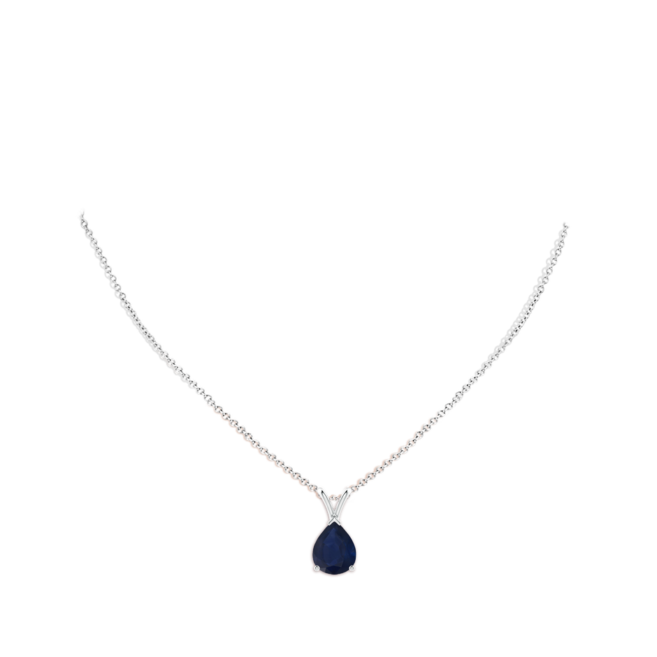 10x8mm A V-Bale Pear-Shaped Blue Sapphire Solitaire Pendant in White Gold pen