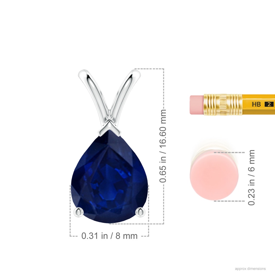 10x8mm AA V-Bale Pear-Shaped Blue Sapphire Solitaire Pendant in P950 Platinum ruler