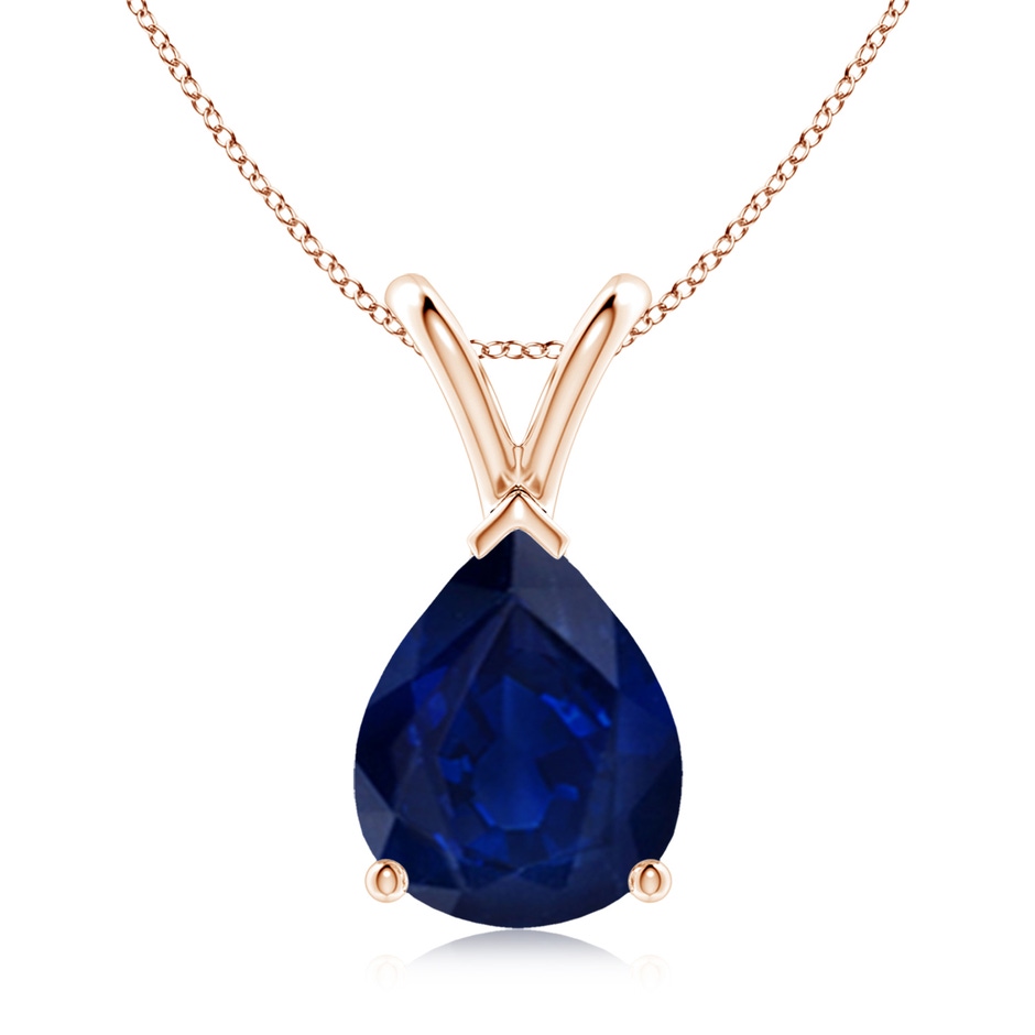 10x8mm AA V-Bale Pear-Shaped Blue Sapphire Solitaire Pendant in Rose Gold 