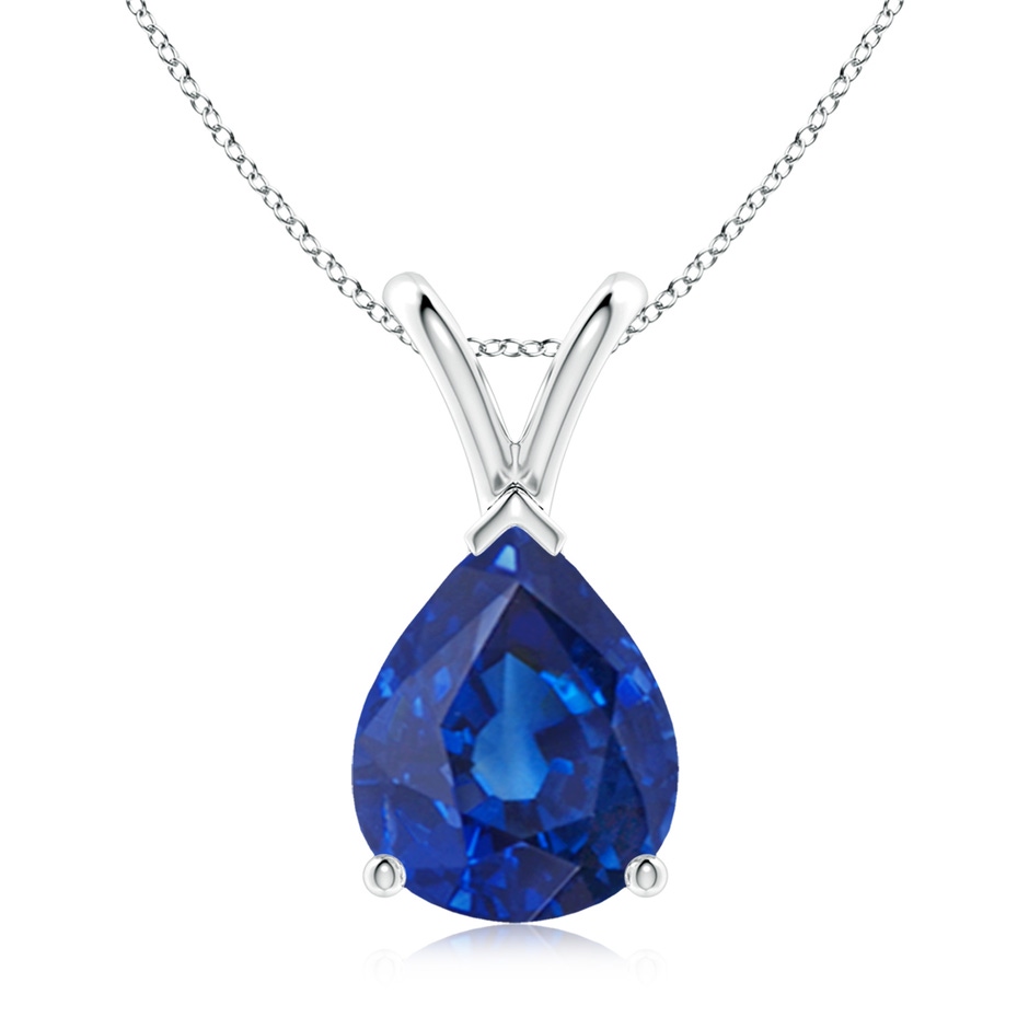 10x8mm AAA V-Bale Pear-Shaped Blue Sapphire Solitaire Pendant in 18K White Gold 