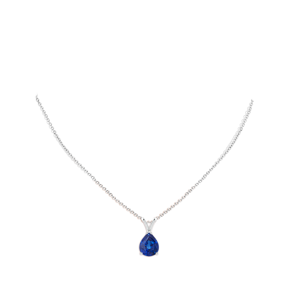 10x8mm AAA V-Bale Pear-Shaped Blue Sapphire Solitaire Pendant in 18K White Gold pen