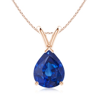 10x8mm AAA V-Bale Pear-Shaped Blue Sapphire Solitaire Pendant in Rose Gold