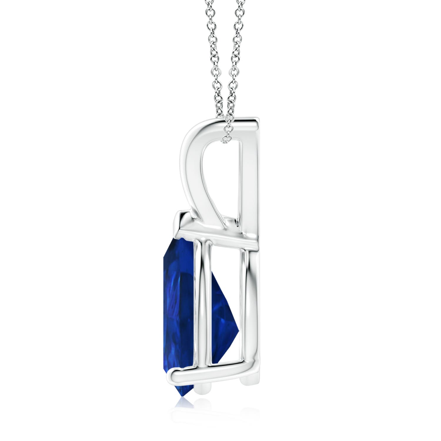 10x8mm AAA V-Bale Pear-Shaped Blue Sapphire Solitaire Pendant in White Gold