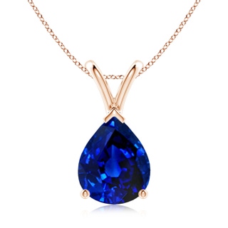 10x8mm Lab-Grown V-Bale Pear-Shaped Blue Sapphire Solitaire Pendant in 9K Rose Gold