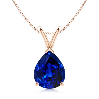 10x8mm AAAA V-Bale Pear-Shaped Blue Sapphire Solitaire Pendant in Rose Gold