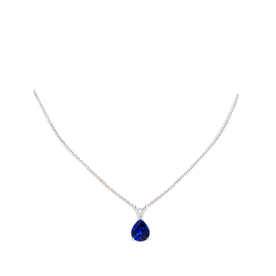 10x8mm Lab-Grown V-Bale Pear-Shaped Blue Sapphire Solitaire Pendant in White Gold pen