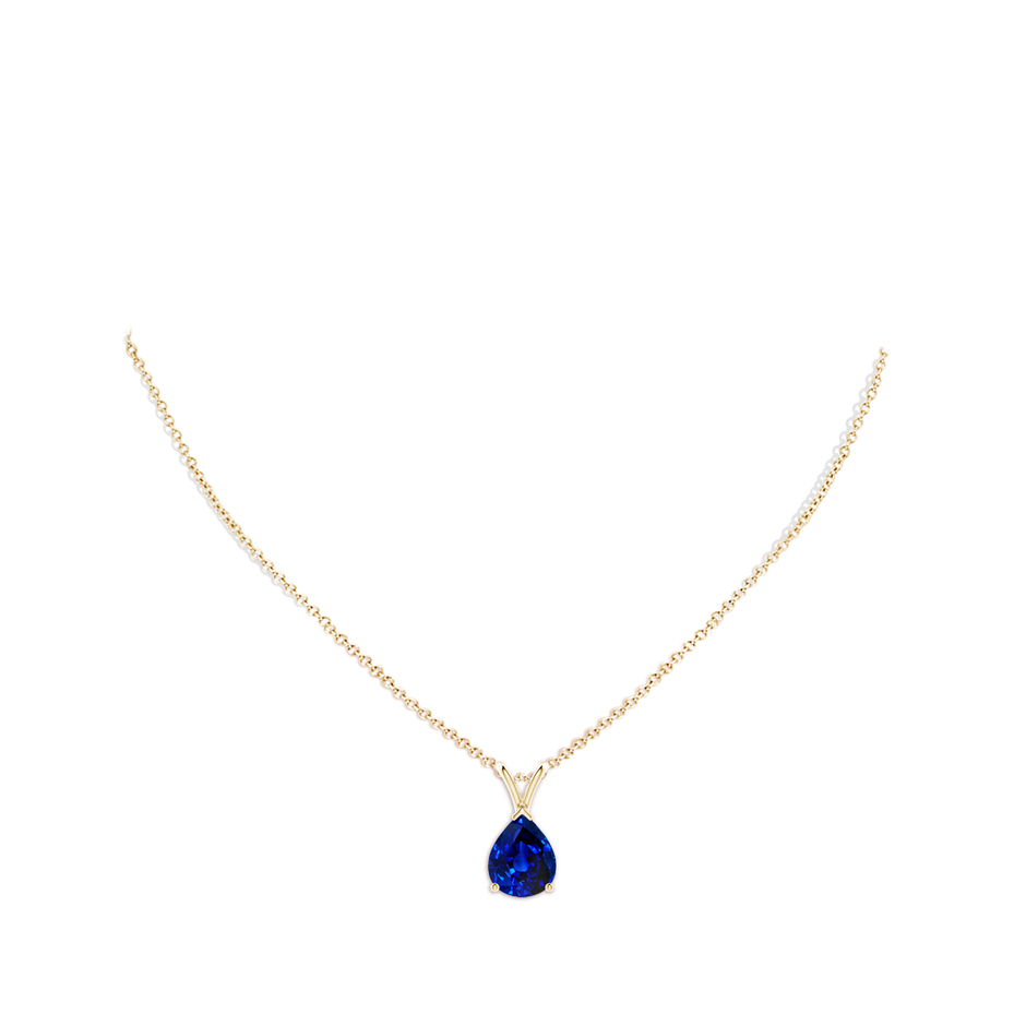 10x8mm Lab-Grown V-Bale Pear-Shaped Blue Sapphire Solitaire Pendant in Yellow Gold pen