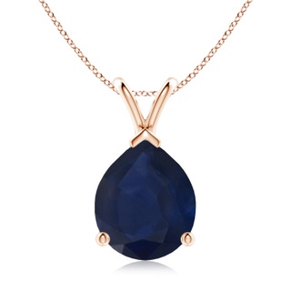 12x10mm A V-Bale Pear-Shaped Blue Sapphire Solitaire Pendant in Rose Gold