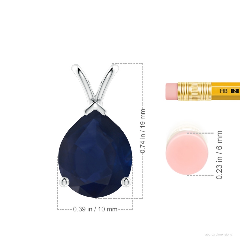 12x10mm A V-Bale Pear-Shaped Blue Sapphire Solitaire Pendant in S999 Silver ruler