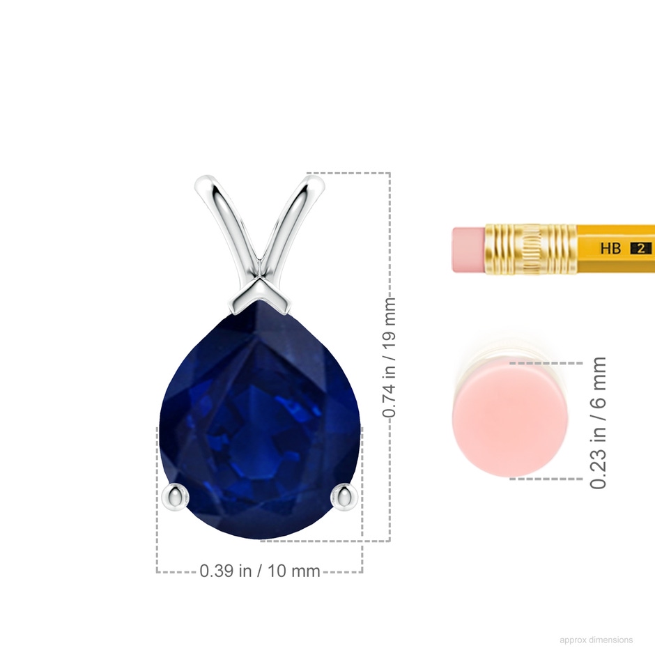 12x10mm AA V-Bale Pear-Shaped Blue Sapphire Solitaire Pendant in P950 Platinum ruler