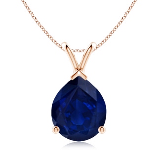 12x10mm AA V-Bale Pear-Shaped Blue Sapphire Solitaire Pendant in Rose Gold