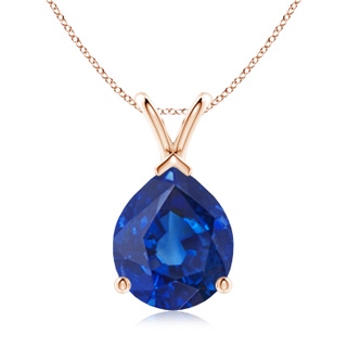 12x10mm AAA V-Bale Pear-Shaped Blue Sapphire Solitaire Pendant in Rose Gold