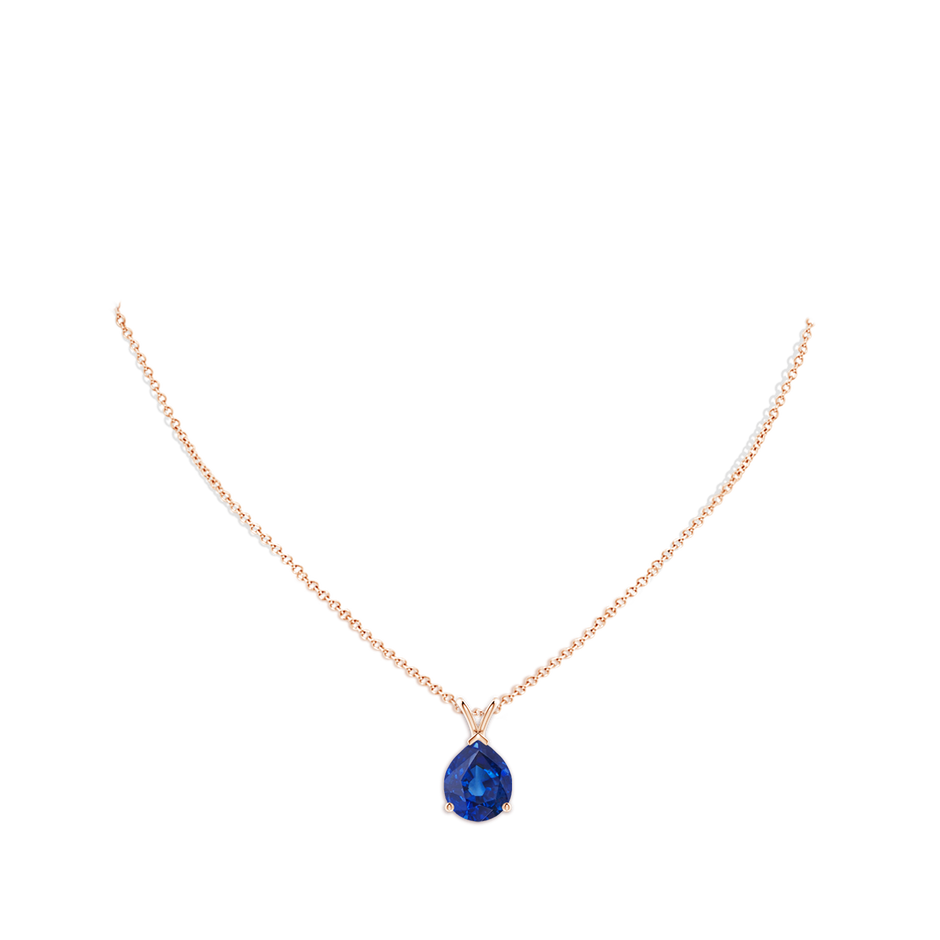 12x10mm AAA V-Bale Pear-Shaped Blue Sapphire Solitaire Pendant in Rose Gold pen