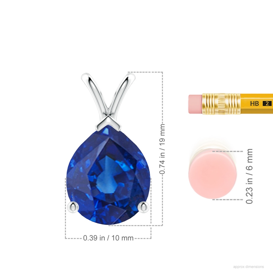 12x10mm AAA V-Bale Pear-Shaped Blue Sapphire Solitaire Pendant in S999 Silver ruler
