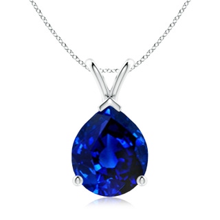 12x10mm Lab-Grown V-Bale Pear-Shaped Blue Sapphire Solitaire Pendant in P950 Platinum